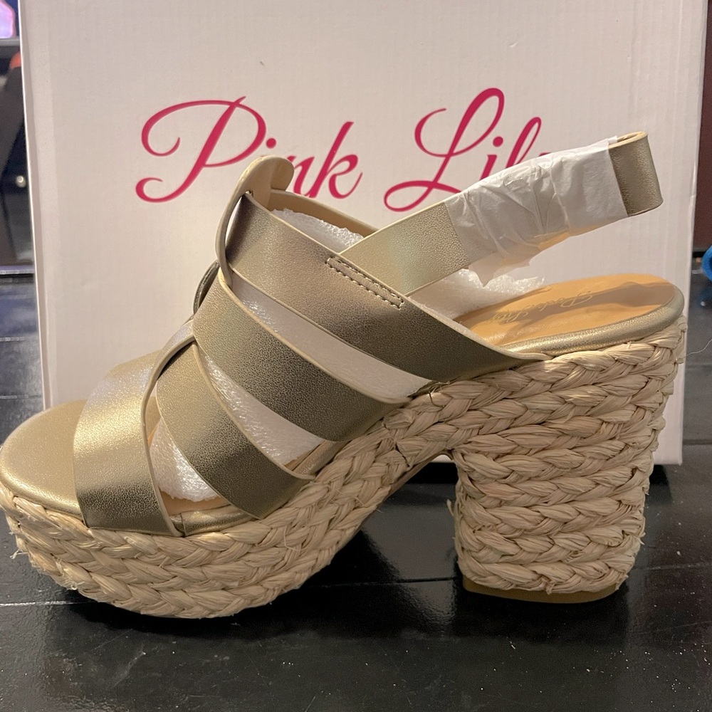 Pink Lily Heeled Gold Sandal - Size 9